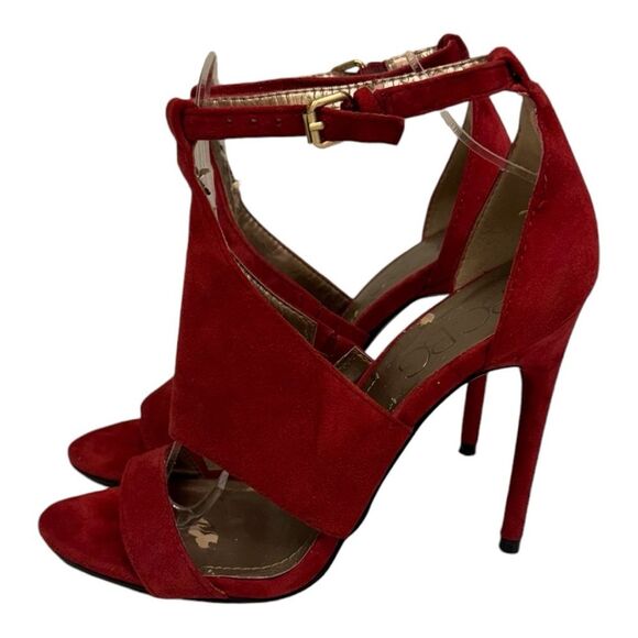 BCBG Max Azria Red Suede Strappy Stiletto Ankle Strap Heels Women's Size 8.5 - Picture 10 of 14